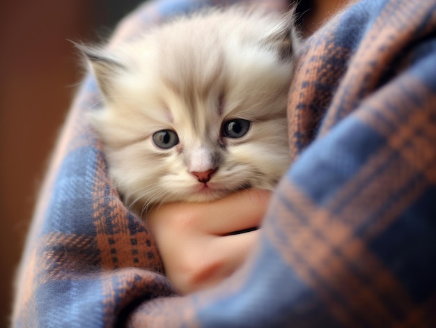 Foto un gatto cullato da un padrone amorevole