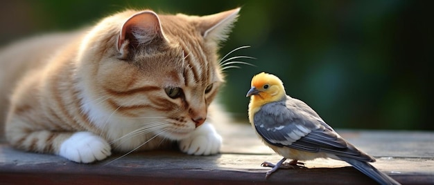 Photo cat and bird best friends