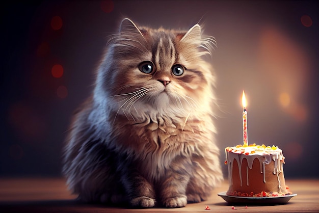 Cat birthday cake candle Generative AI