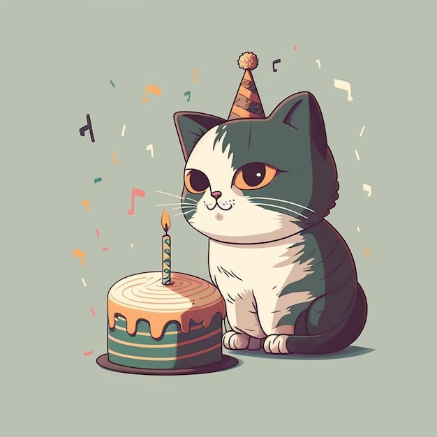 Foto illustrazione vettoriale del compleanno del gatto
