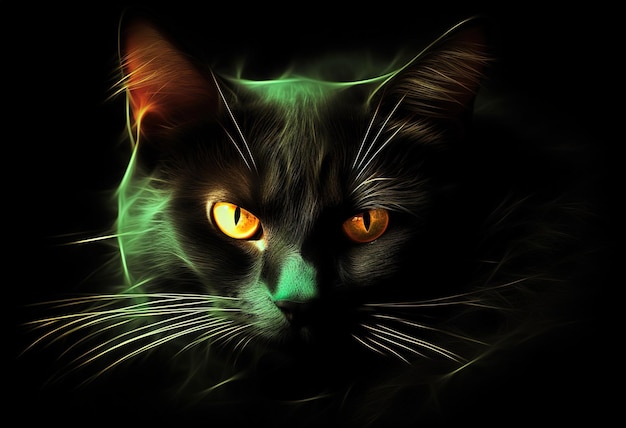 Cat on a black background with backlight