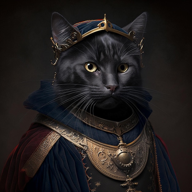 Cat black dressed as renaissance king Ai generated art