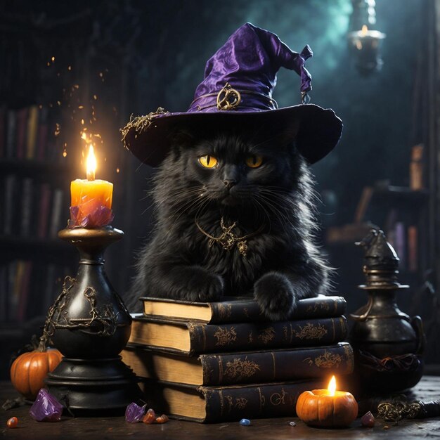 Foto vettore di halloween nero del gatto