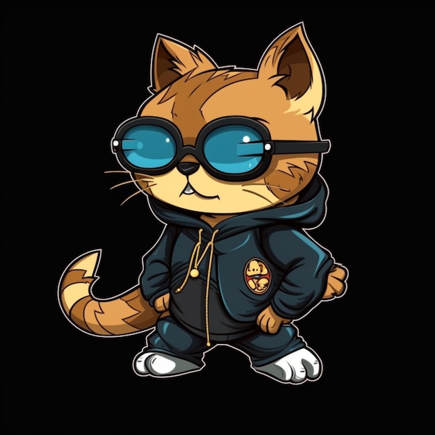 Premium AI Image | A cat in a black jacket with blue glasses and a ...