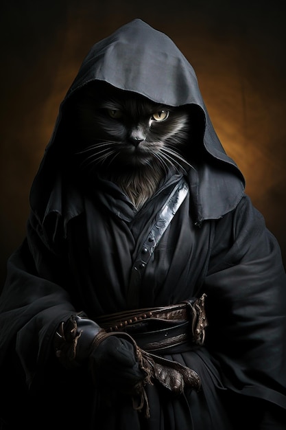 a cat in a black robe