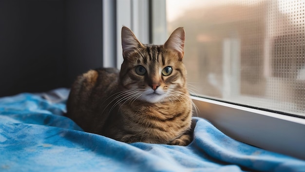 Cat under blanket near window