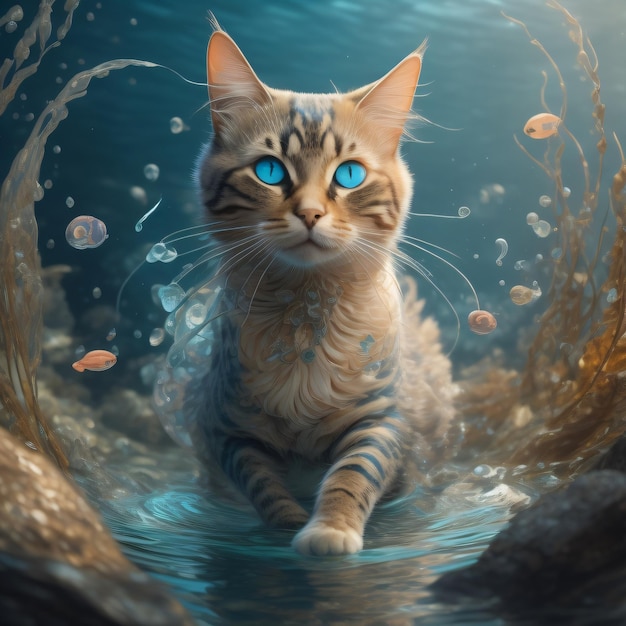 Cat blue eye in water