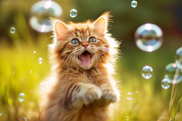 Cat and bubbles