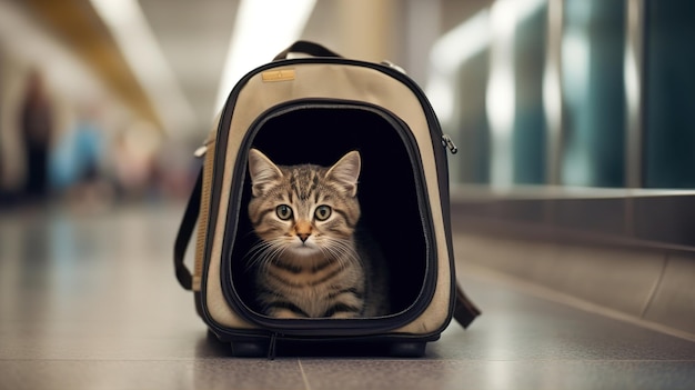 空港の檻の中の猫 動物と一緒に旅行