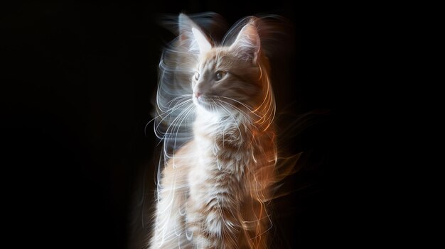 A cat captured in motion blur on a black backdrop