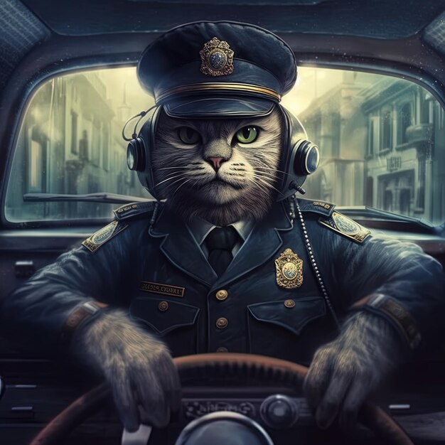 Photo a cat in a car with the words  police  on the side