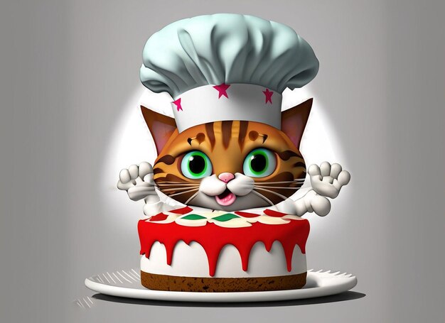 Cat cartoon character with cake and chef hat with mexico flag