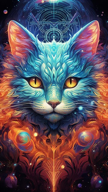 cat cartoon neon futuristic