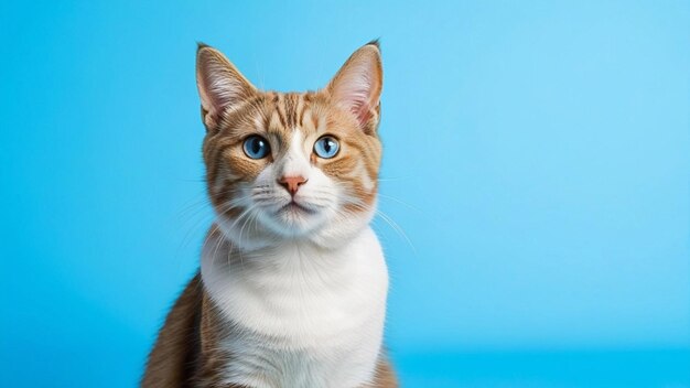 写真 青い背景で誕生日を祝う猫