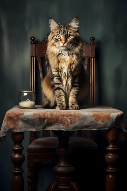 Cat In Chair By Table