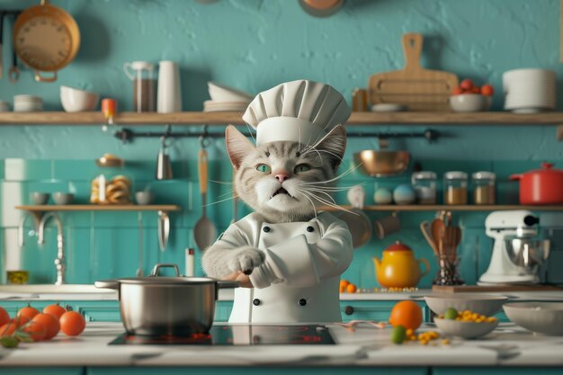 Photo cat in a chef outfit in a fantasy concept