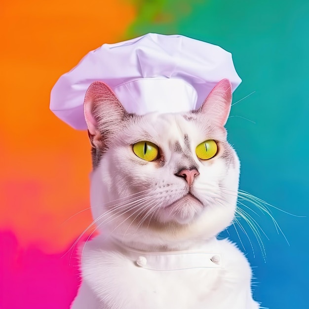 Cat in chef uniform complete with toque hat Generative AI