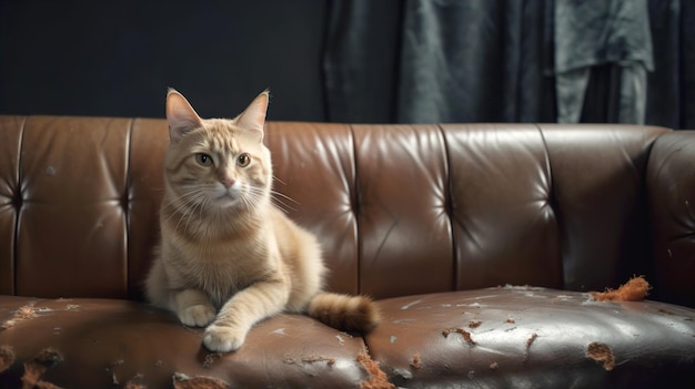 The cat chewed and scratched the sofa