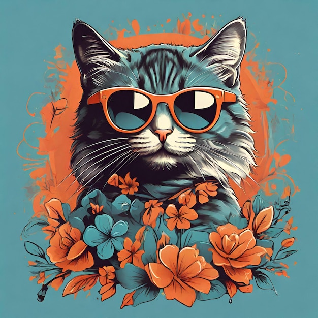 Photo cat chic playful floral tee for feline fashion fans