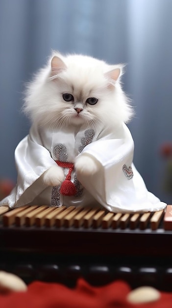 Cat in a chinese dress