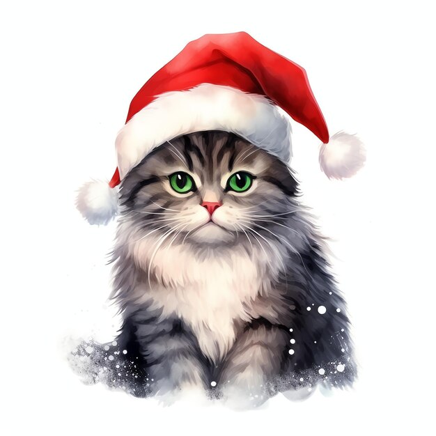 Cat christmas holiday fantasy watercolor