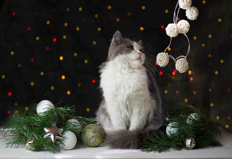 Фотография кот под елкой