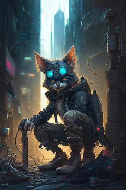 Cat in the city Cyberpunk style Beautiful 3d style picture Generative AI