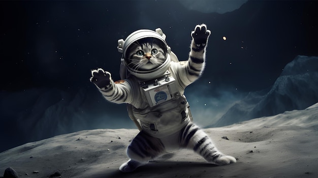 A cat climbs the moon