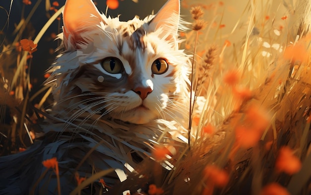 Cat CloseUp in Grass Field Generative AI