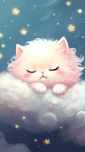 A cat on a cloud with eyes closed