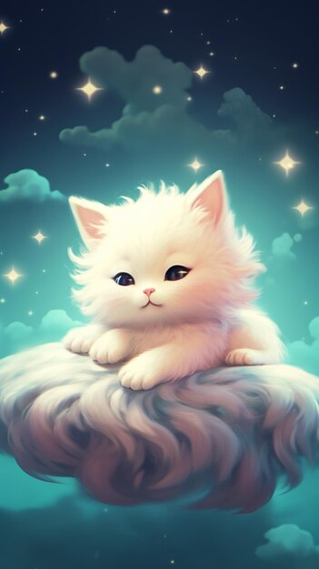 A cat on a cloud with the word stars on it