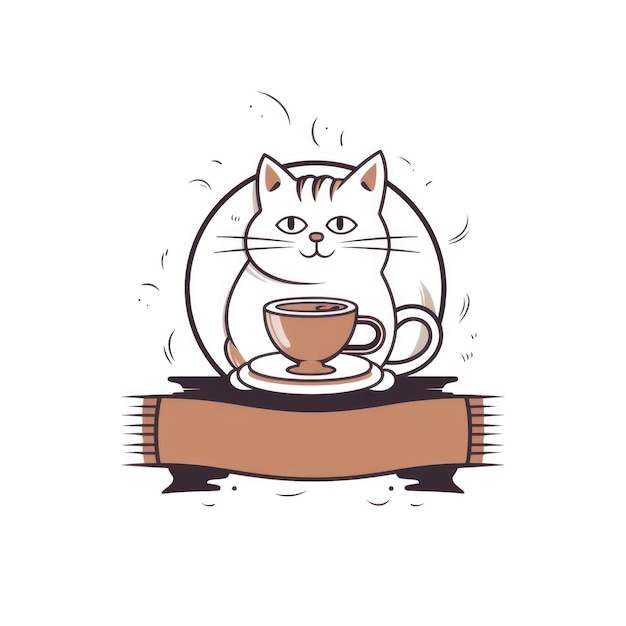 Photo cat behind coffee cup illustration