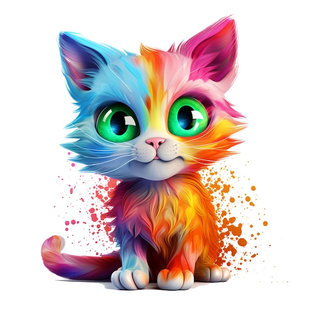 Cat Colorful 3d animation Illustration