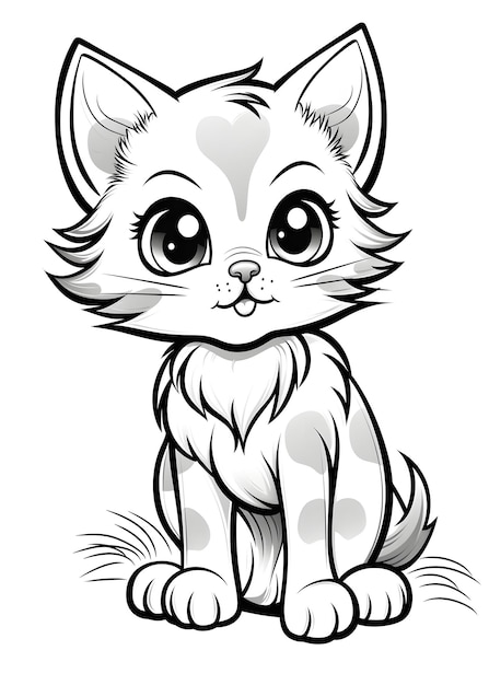 Cat Coloring Page for Kids Cute Cat Line Art coloring page Cat Outline Illustration For Kids Coloring Page Kids Animal Coloring Page Cat Coloring Book AI Generative