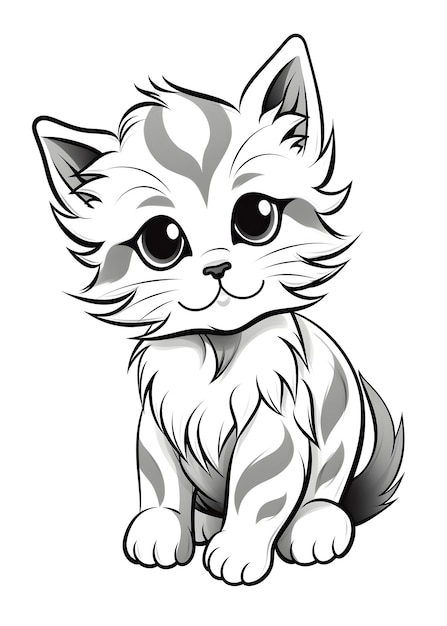Photo cat coloring page for kids cute cat line art coloring page cat outline illustration for kids coloring page kids animal coloring page cat coloring book ai generative