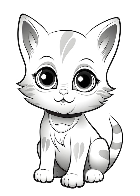 Cat Coloring Page for Kids Cute Cat Line Art coloring page Cat Outline Illustration For Kids Coloring Page Kids Animal Coloring Page Cat Coloring Book AI Generative