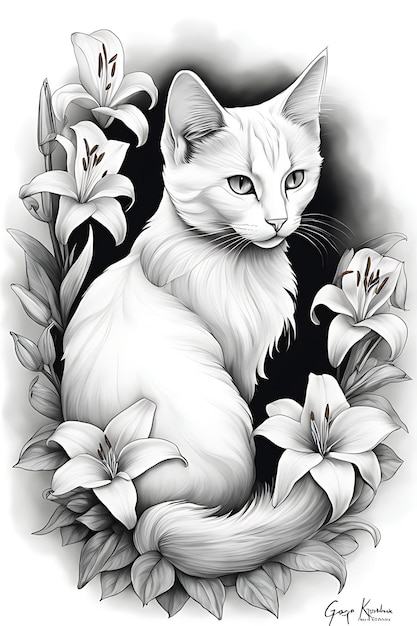 사진 고양이 색칠 페이지 인쇄 가능한 품질 검은색과  ⁇ 색 포스터 품질