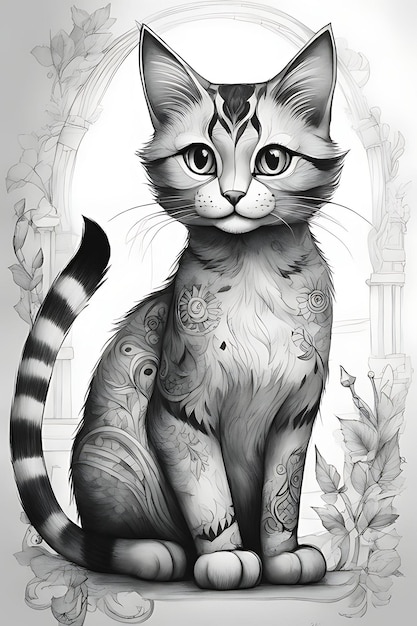 Cat Coloring page Printable qualityBlack and White Poster quality