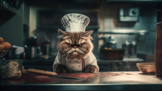 Cat cooking in the kitchen Generative Ai