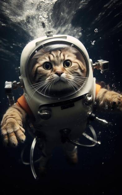 宇宙飛行士の服を着た猫