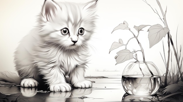 cat cute drawing HD 8K wallpaper Stock Photographic image