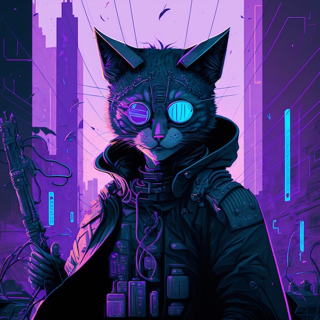 Cat cyberpunk vector illustratie