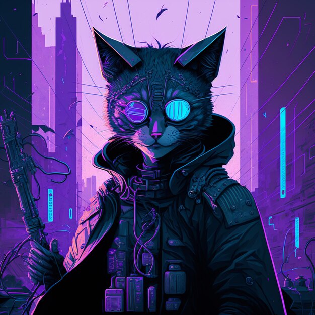 Cat cyberpunk vector illustration