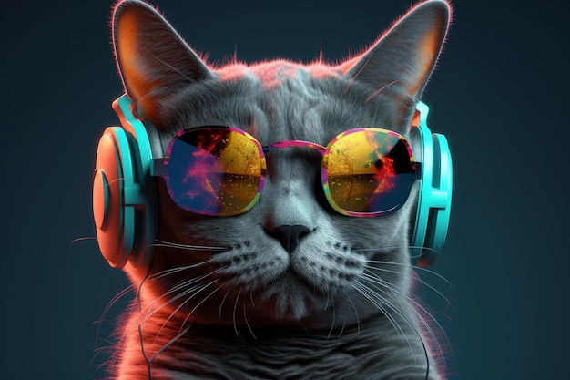 Cat dj koptelefoon disco Genereer Ai