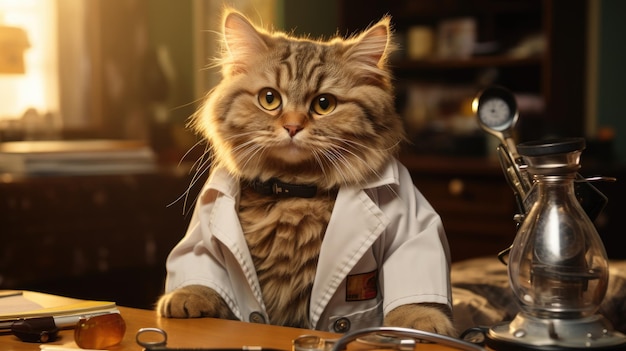 Cat in Doctor Dress HD 8K wallpaper Stock Photographic Image