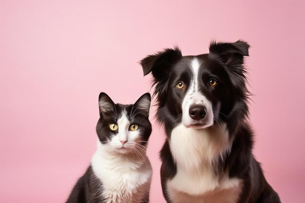 a cat and a dog are posing for a picture together