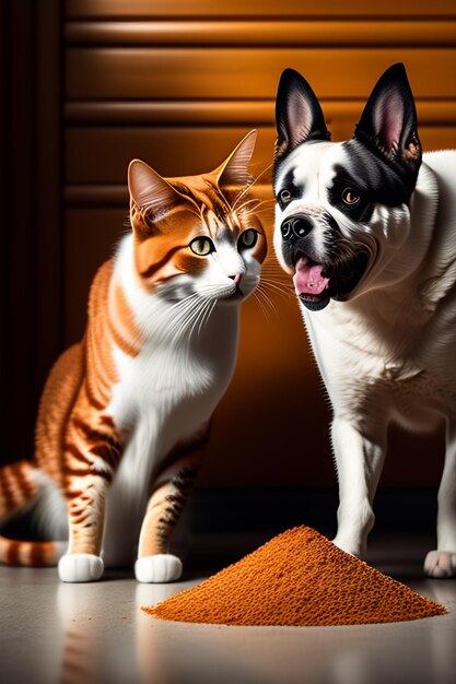 A cat and dog lying in a bed