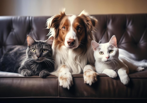 Cat and dog lying on the couch