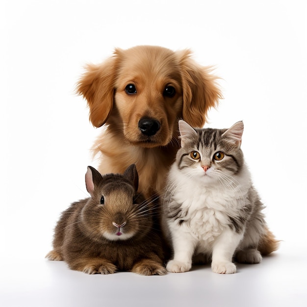 Photo cat dog rabbit and hamster together