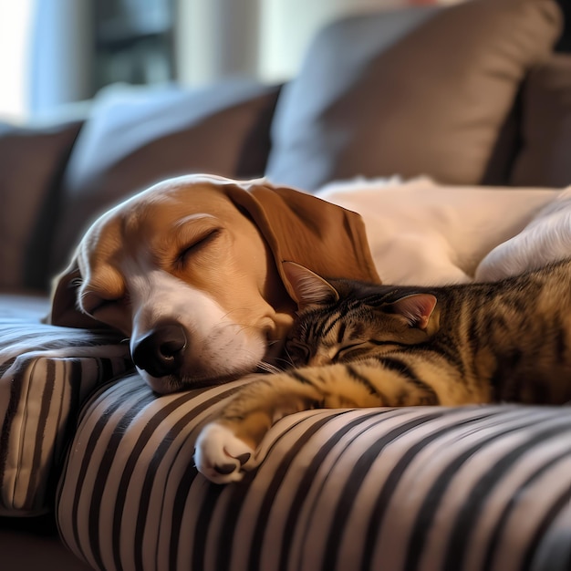 cat and dog sleep together made with generative ai